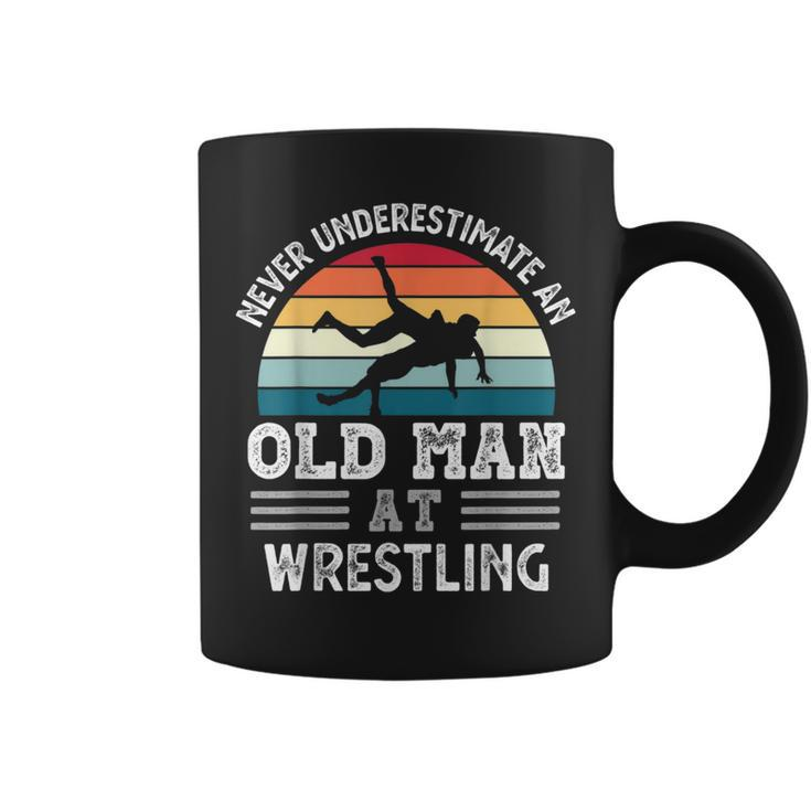 Never Underestimate An Old Man At Wrestling Fathers Day Gift For Mens Coffee Mug