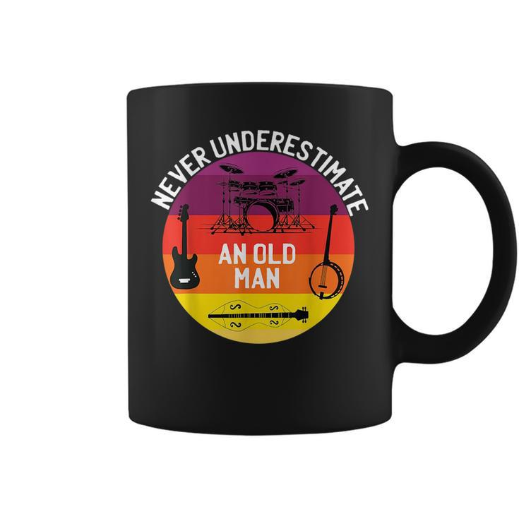 Never Underestimate An Old Man Bass Guitar Drums Banjo Gift For Mens Coffee Mug