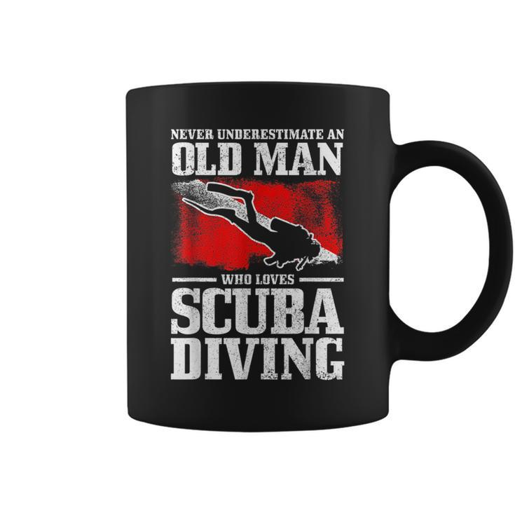 Never Underestimate An Old Man Who Loves Scuba Diving Diver Gift For Mens Coffee Mug