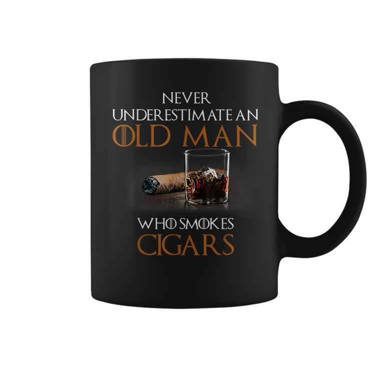 Never Underestimate An Old Man Who Smokes Cigars  S Gift For Mens Coffee Mug