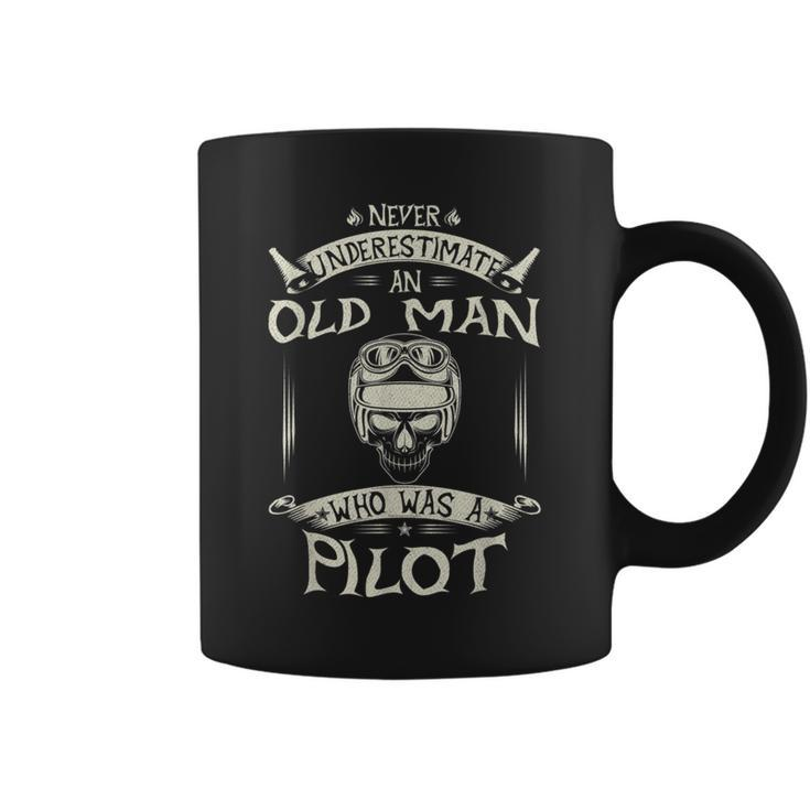 Never Underestimate An Old Man Who Was A Pilot Funny Gift Old Man Funny Gifts Coffee Mug