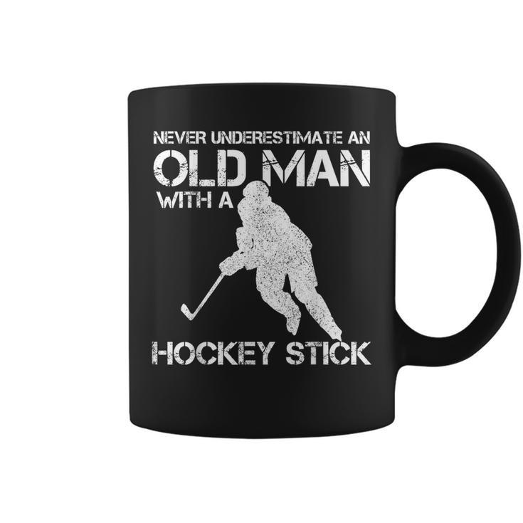 Never Underestimate An Old Man With A Hockey Stick Funny Gift For Mens Coffee Mug