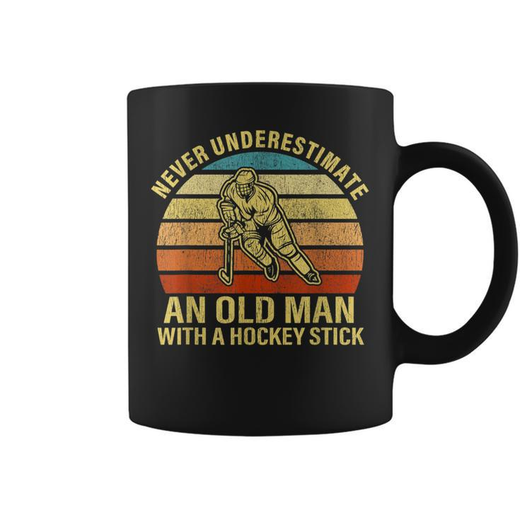 Never Underestimate An Old Man With A Hockey Stick Gift Old Man Funny Gifts Coffee Mug