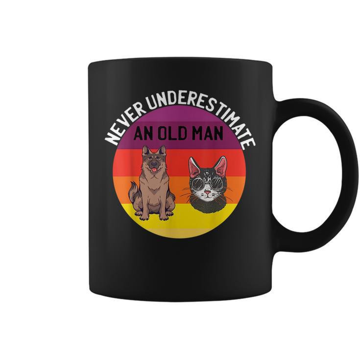 Never Underestimate An Old Man With German Shepherd Cat Gift For Mens Coffee Mug