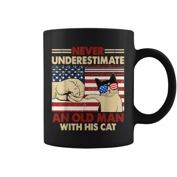 Never Underestimate An Old Man With His Cat Funny Coffee Mug