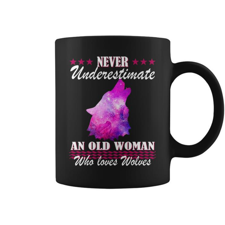 Never Underestimate An Old Woman Who Loves Wolves Gift Wolf Old Woman Funny Gifts Coffee Mug