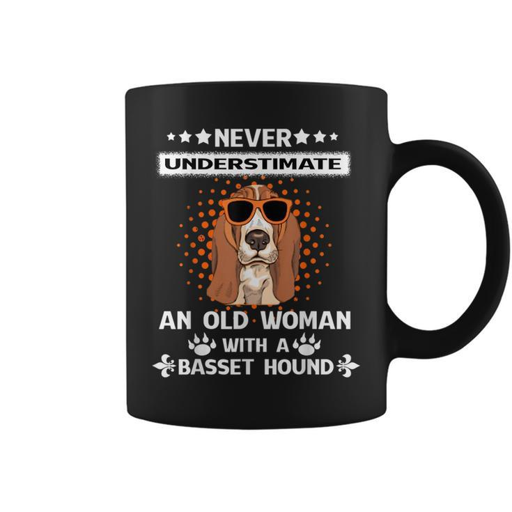 Never Underestimate An Old Woman With A Basset Hound Funny Old Woman Funny Gifts Coffee Mug