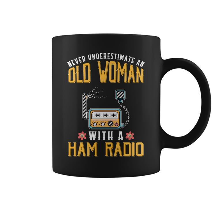 Never Underestimate An Old Woman With A Ham Radio Design Old Woman Funny Gifts Coffee Mug