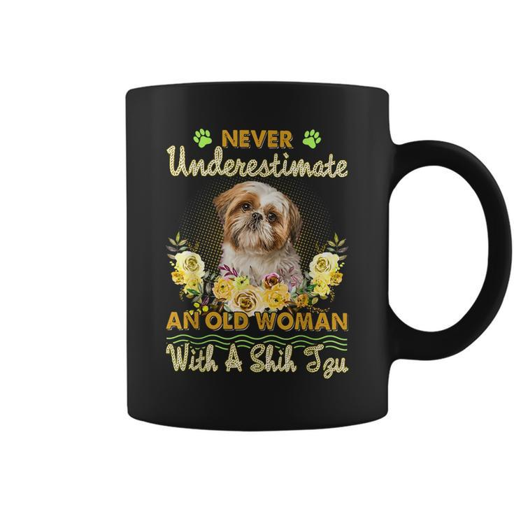 Never Underestimate An Old Woman With A Shih Tzu Old Woman Funny Gifts Coffee Mug