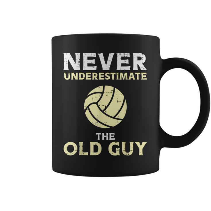 Never Underestimate Old Guy Volleyball Coach Dad Grandpa Men Gift For Mens Coffee Mug