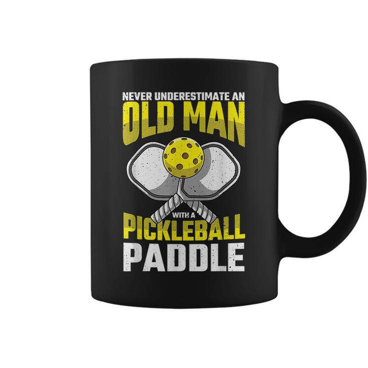 Never Underestimate Old Man Pickleball Paddle Dad Husband Gift For Mens Coffee Mug