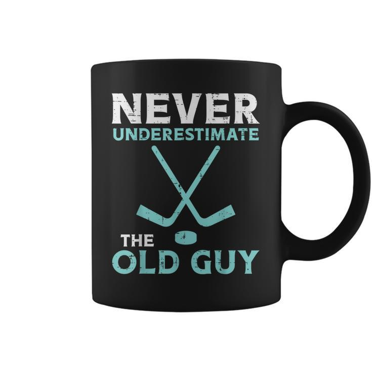 Never Underestimate The Old Guy Ice Hockey Funny Fathers Day Gift For Mens Coffee Mug