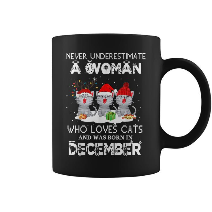 Never Underestimate Woman Loves Cats Born In December Coffee Mug