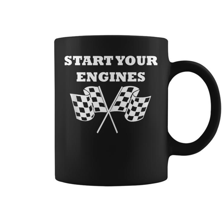 New Start Your Engines Car  With Flags Coffee Mug