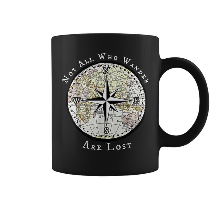 Not All Who Wander Are Lost World Compass Travel Coffee Mug