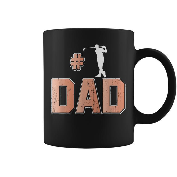 Number One Golf Dad  1 Father  Golfing Grandpa Coffee Mug