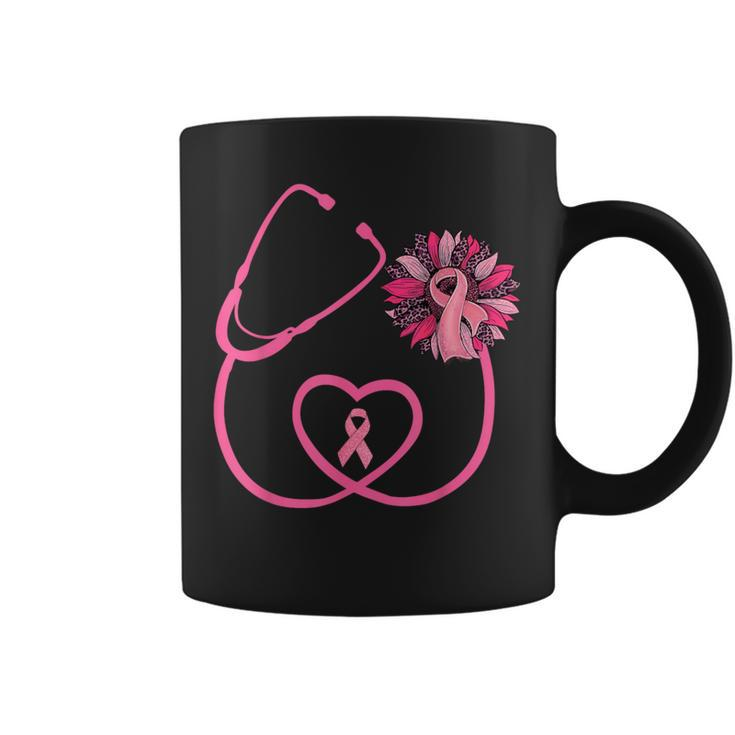 Nurse Sunflower Pink Ribbon Breast Cancer Awareness Coffee Mug