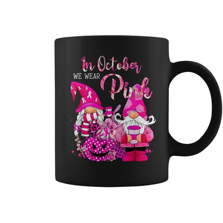 In October We Wear Pink Gnomes Halloween Breast Cancer Coffee Mug