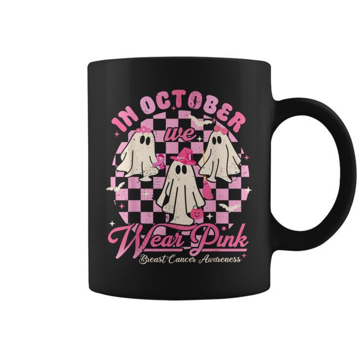 In October We Wear Pink Halloween Breast Cancer Awareness Coffee Mug