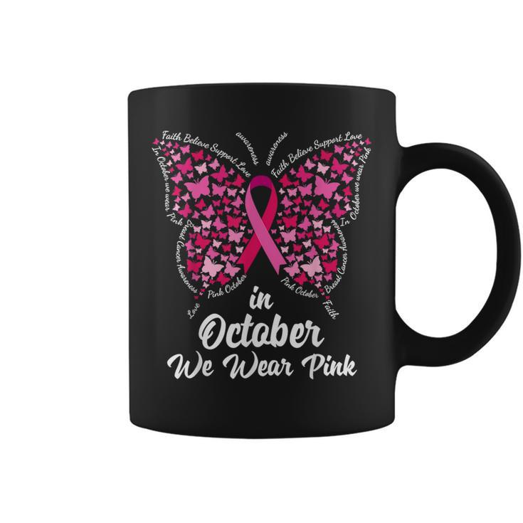 In October We Wear Pink Ribbon Breast Cancer Awareness Coffee Mug