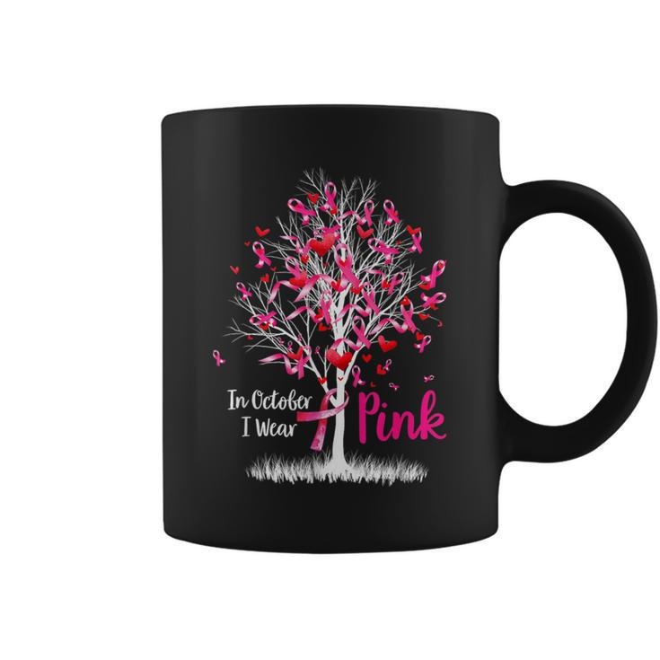 In October We Wear Pink Tree Ribbon Breast Cancer Awareness Coffee Mug