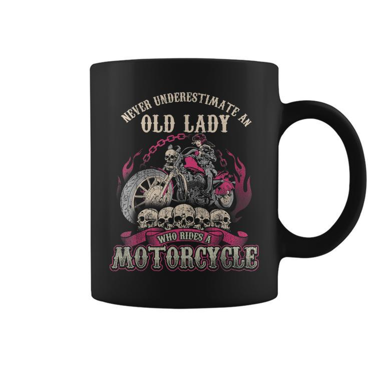 Old Lady Biker Chick  Never Underestimate Motorcycle Coffee Mug