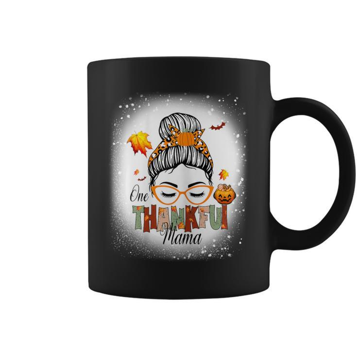One Thankful Mama Messy Bun Fall Autumn Thanksgiving Coffee Mug