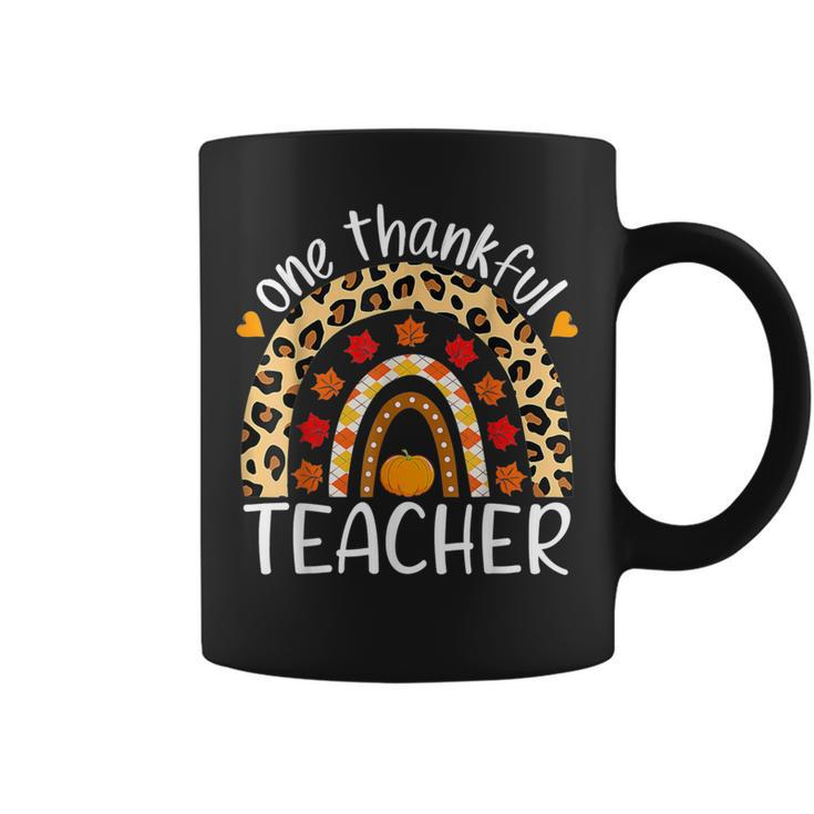 One Thankful Teacher Thanksgiving Rainbow Leopard Fall Coffee Mug
