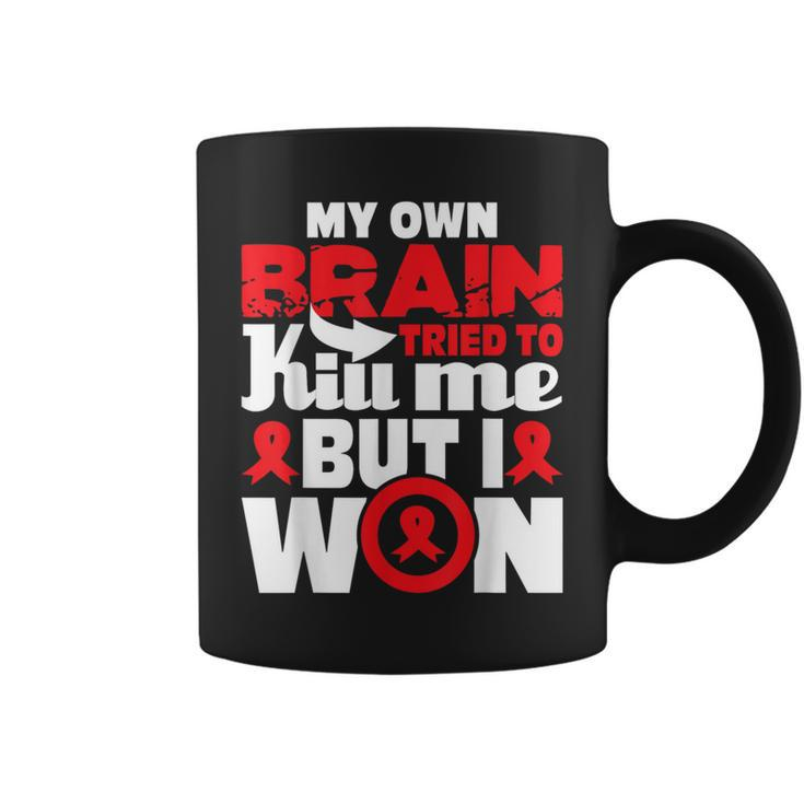 My Own Brain Tried To Kill Me Stroke Survivor Red Ribbon Coffee Mug