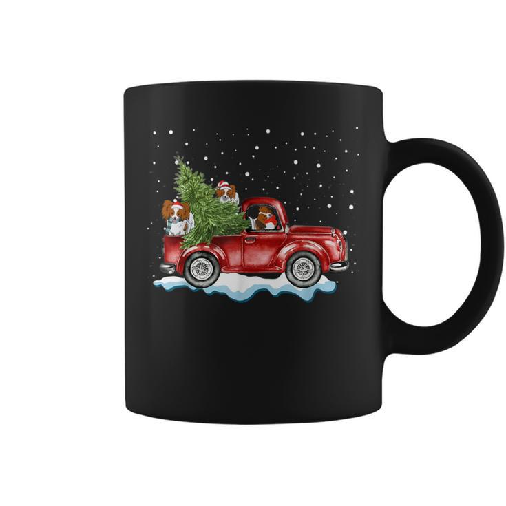 Papillon Dogs Ride Red Truck Christmas Xmas Coffee Mug