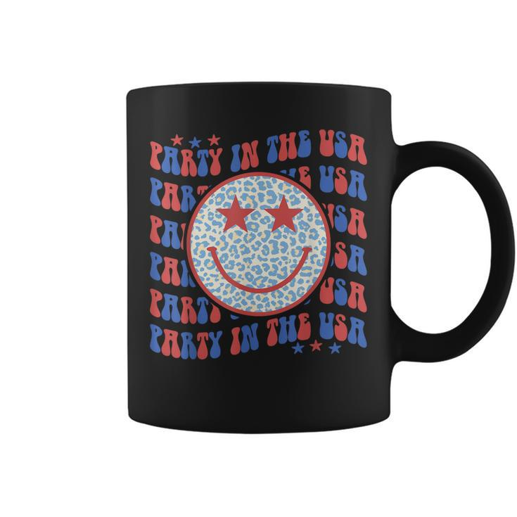 Party In The Usa Happy Face Leopard Pattern 4Th Of July Coffee Mug