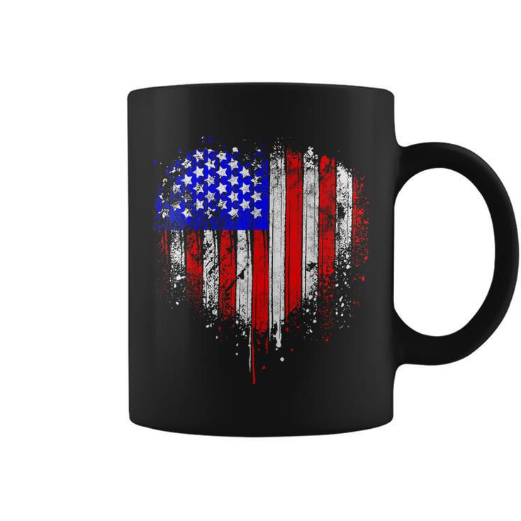 Patriotic American Flag Heart 4Th Of July Vintage Usa Flag  Coffee Mug