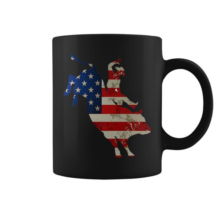 Patriotic American Rodeo Bull Riding Flag Perfect Cowboy Patriotic Funny Gifts Coffee Mug