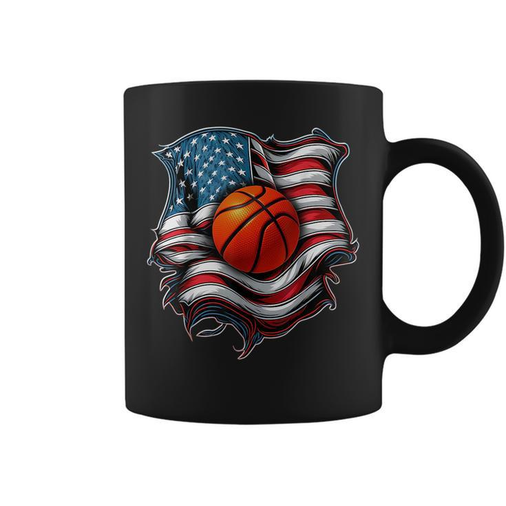 Patriotic Basketball 4Th Of July Men Usa American Flag Boys Coffee Mug