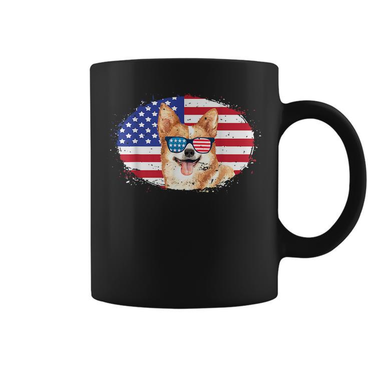 Patriotic Corgi Dog 4Th Of July Sunglasses Usa Grunge Flag  Coffee Mug