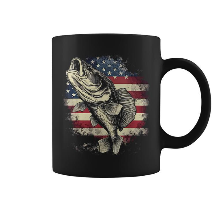 Patriotic Fishing 4Th Of July Men American Flag Bass Fishing  Coffee Mug