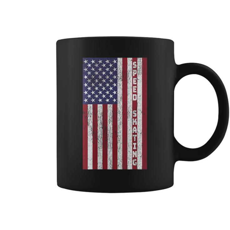 Patriotic Speed Skating Design - Retro American Flag Graphic  Patriotic Funny Gifts Coffee Mug