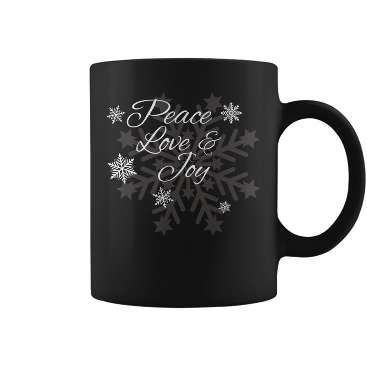 Peace Love & Joy Holiday Season Snowflake Themed X-Mas Coffee Mug