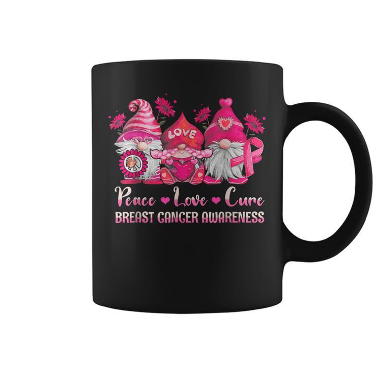 Peace Love Cure Gnomes Pink Ribbon Breast Cancer Awareness Coffee Mug
