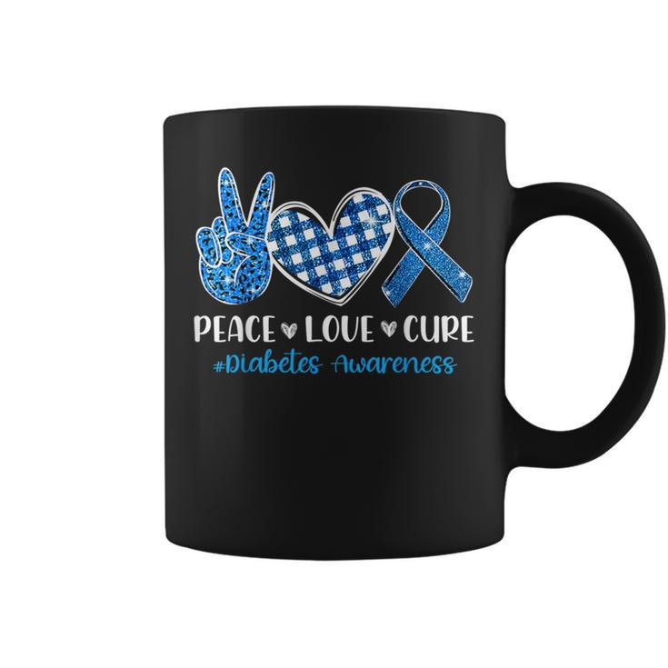 Peace Love Cure Grey Blue Ribbon Diabetes Awareness Coffee Mug