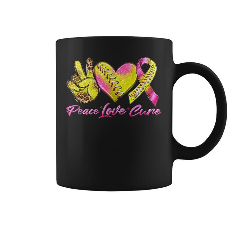 Peace Love Cure Pink Ribbon Softball Breast Cancer Awareness Coffee Mug