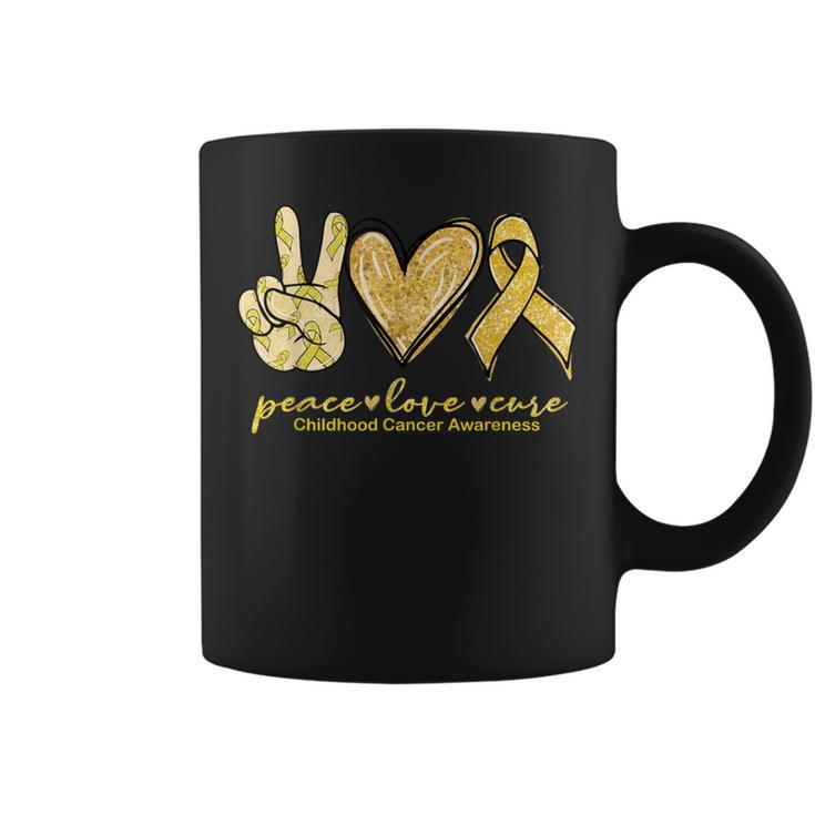 Peace Love Cure Yellow Ribbon Childhood Cancer Awareness Coffee Mug