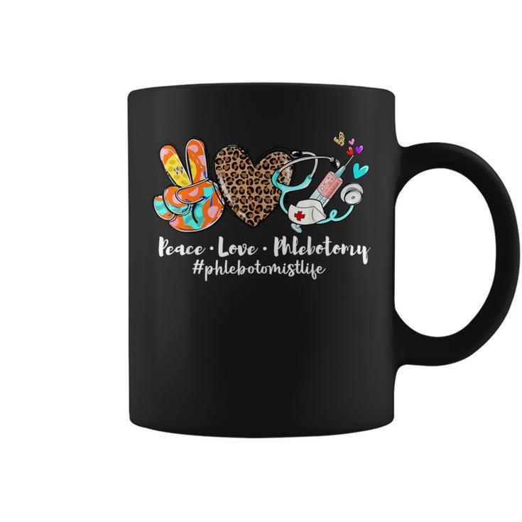 Peace Love Phlebotomy Syringe Leopard Phlebotomist Life Coffee Mug