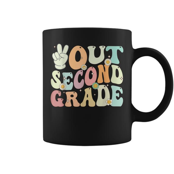 Peace Out Second Grade Retro Groovy Last Day Of School 2023 Coffee Mug
