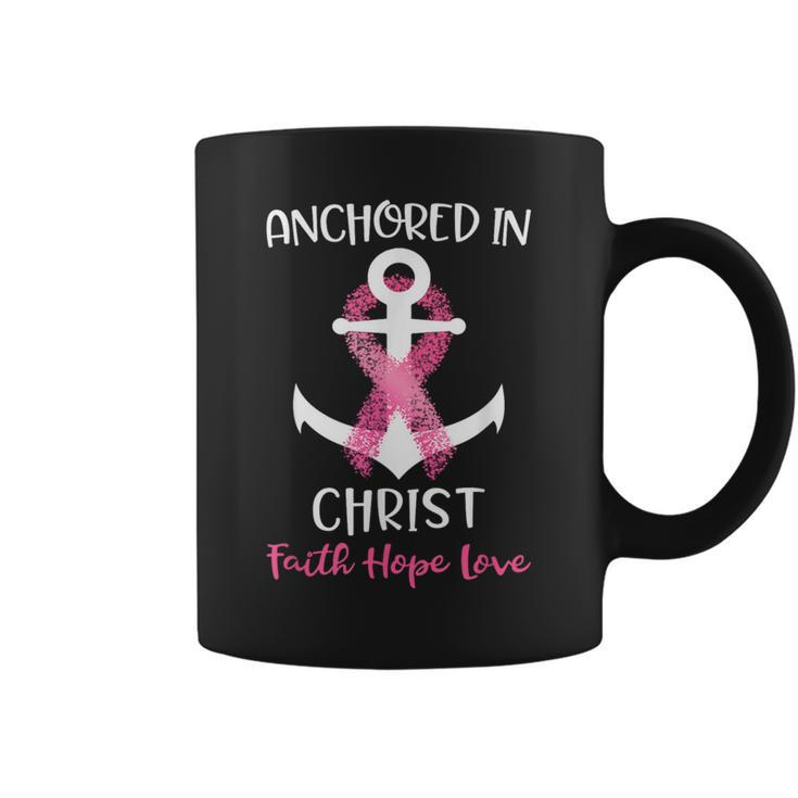 Pink Breast Cancer Quote Anchored In Christ Faith Hope Love Coffee Mug