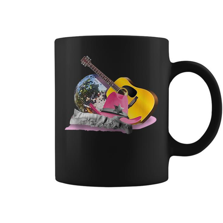 Pink Cowgirl Cowboy Hat Disco Ball Boots Guitar  Guitar Funny Gifts Coffee Mug