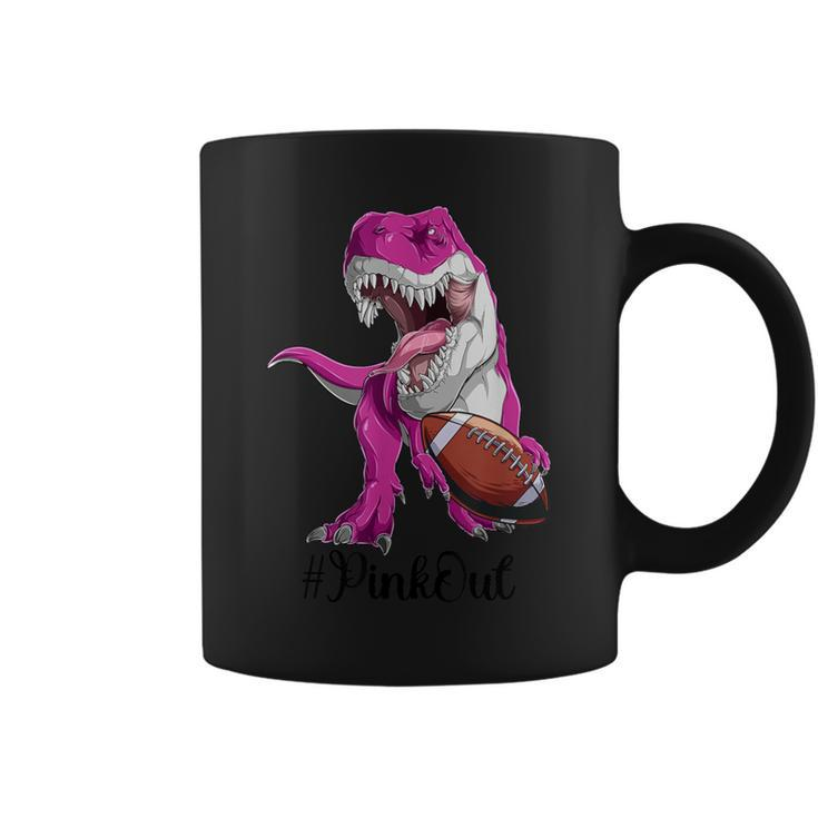 Pink Dinosaur Football Boys Pink Out Breast Cancer Coffee Mug