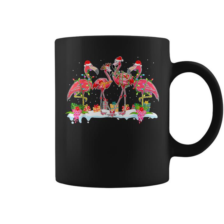 Pink Flamingo Christmas Lighting Xmas Tree Santa Hat Pajama Coffee Mug