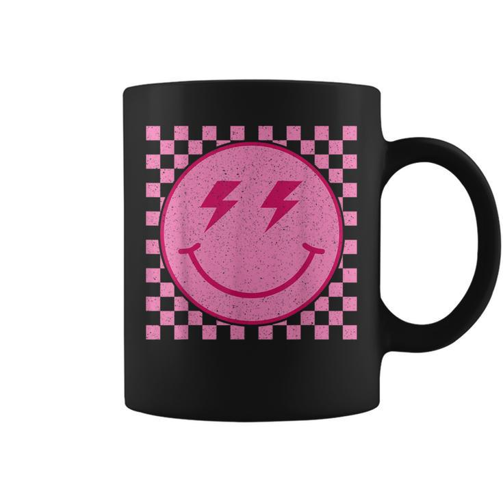 Pink Happy Face Checkered Pattern Smile Face Trendy Smiling Coffee Mug