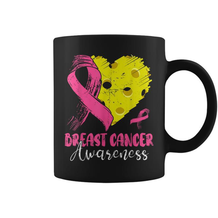 Pink Ribbon & Pickleball Ball Heart Breast Cancer Warrior Coffee Mug